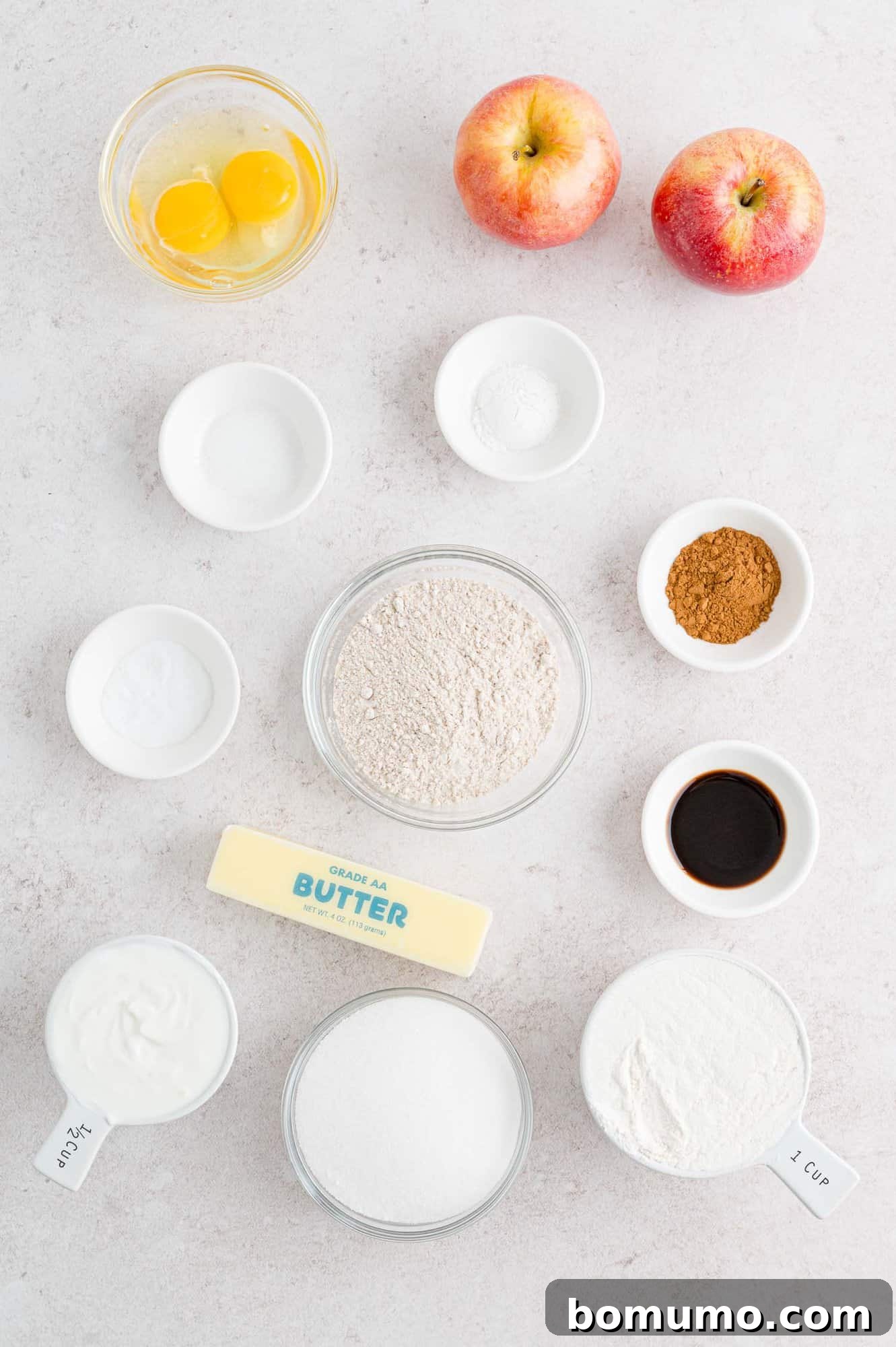 The ingredients for apple spice cake.