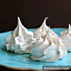 Close-up of baked Cinnamon Vanilla Bean Meringues
