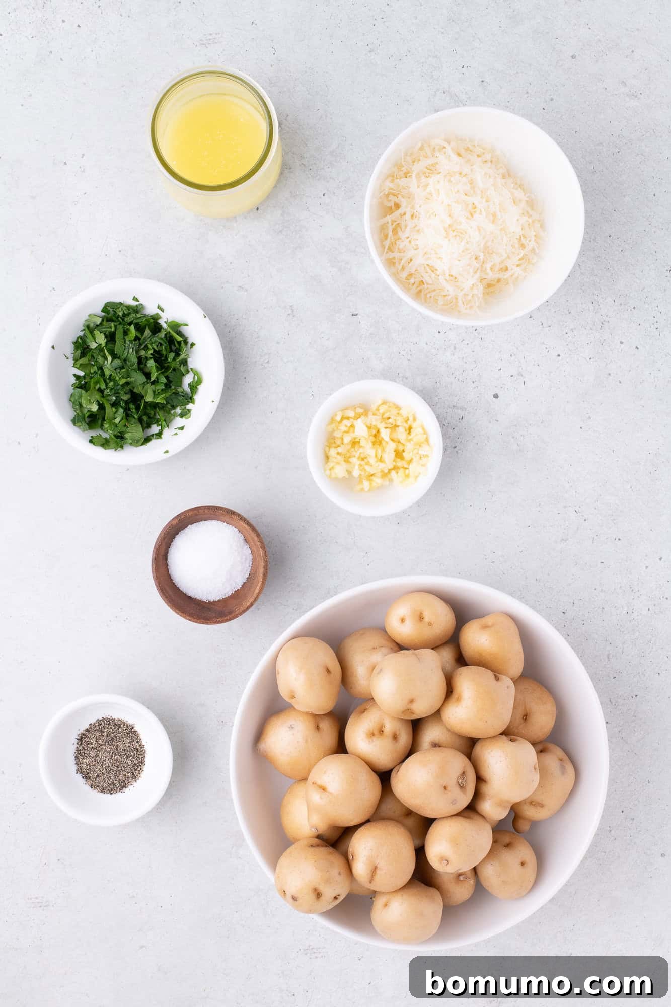 Overhead view of ingredients needed for recipe.