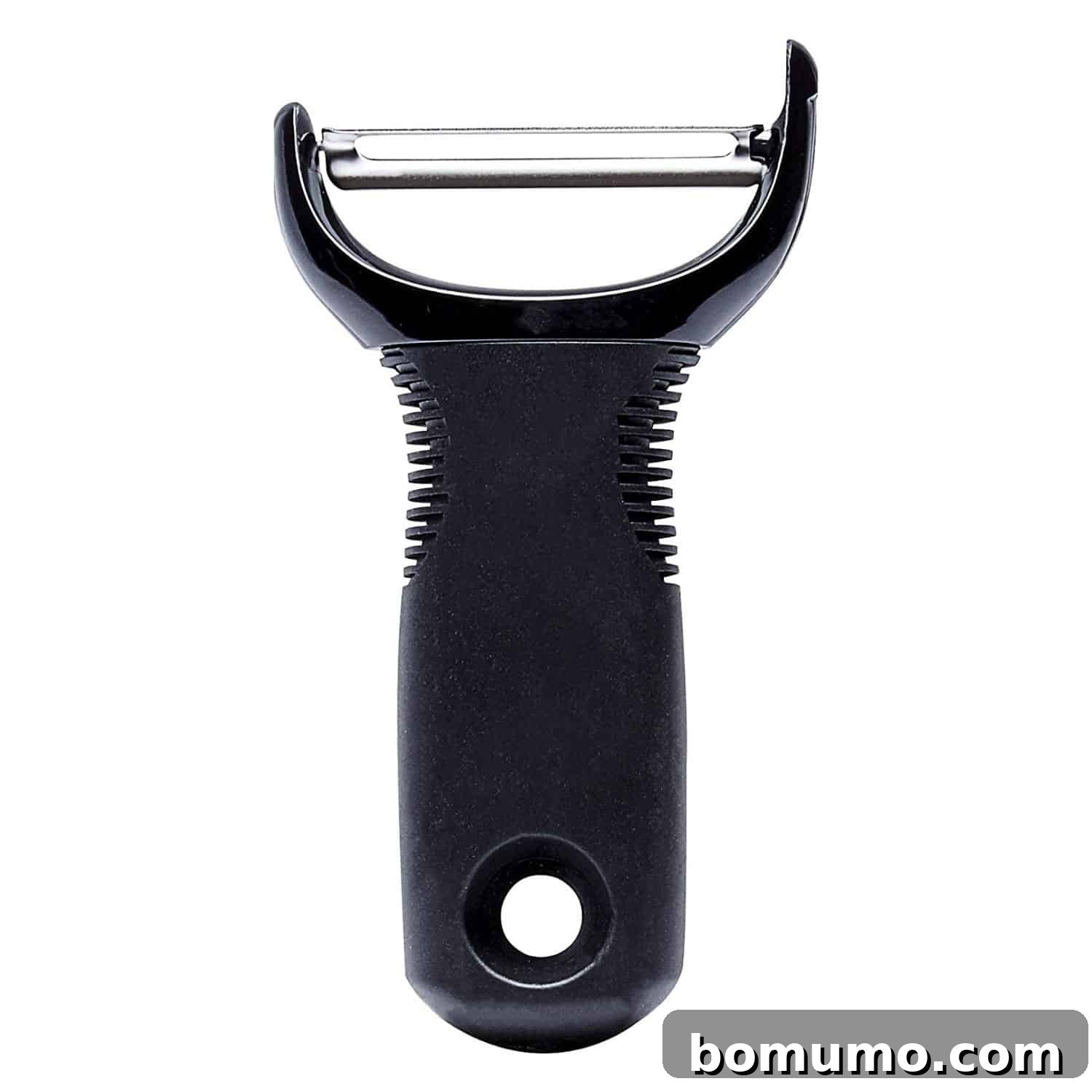 A high-quality Y-peeler resting on a clean white background, highlighting its ergonomic design.