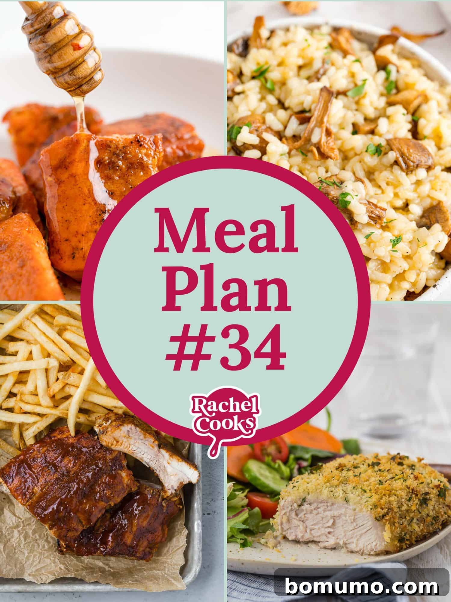 Meal plan graphic with text and recipe photos.