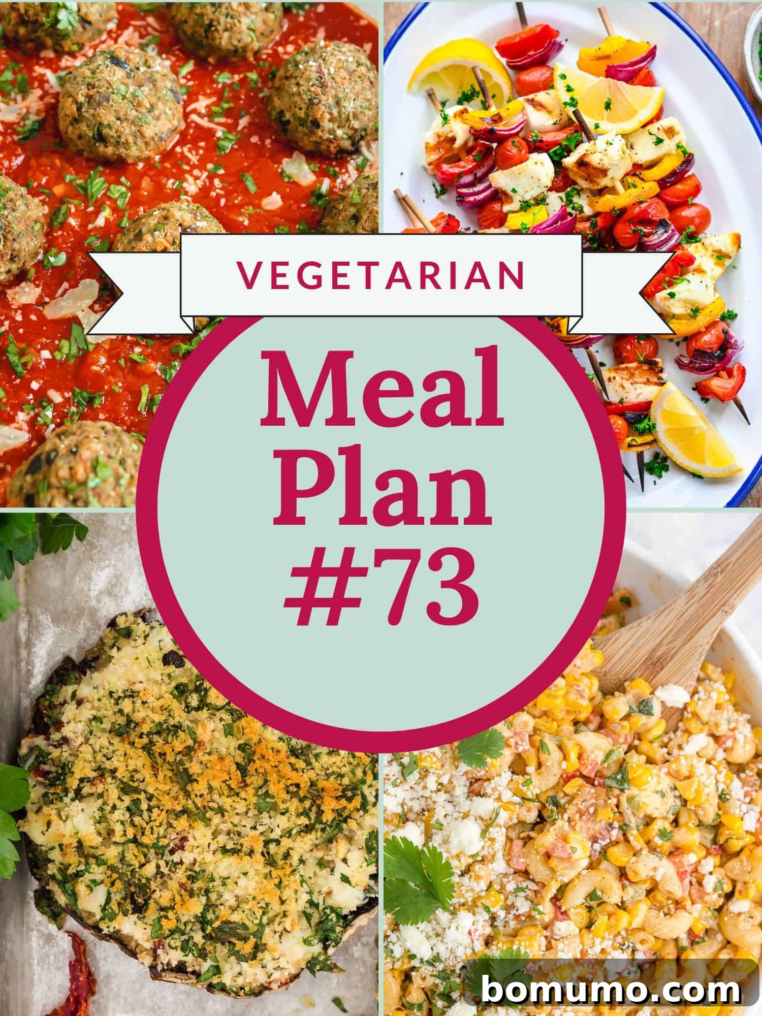 A preview image for a vegetarian meal plan, featuring text and appealing photos of the included recipes, designed to inspire healthy eating.