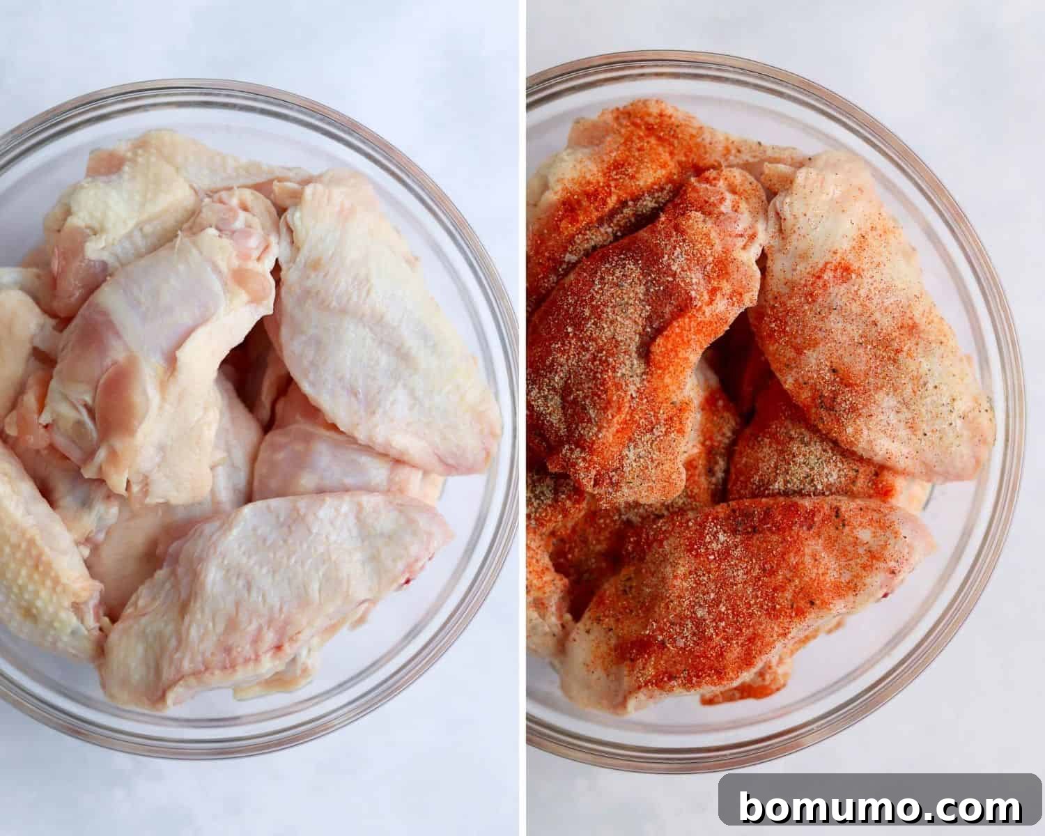 Wings before and after seasoning.
