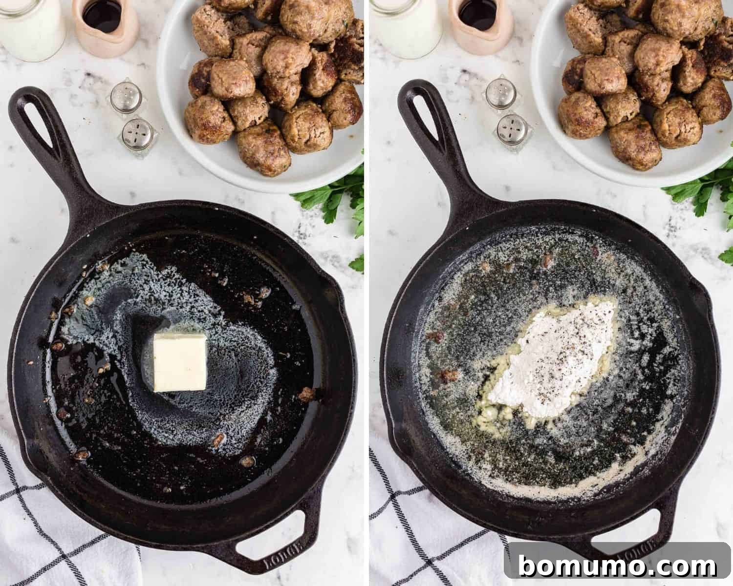 Butter before and after adding flour.