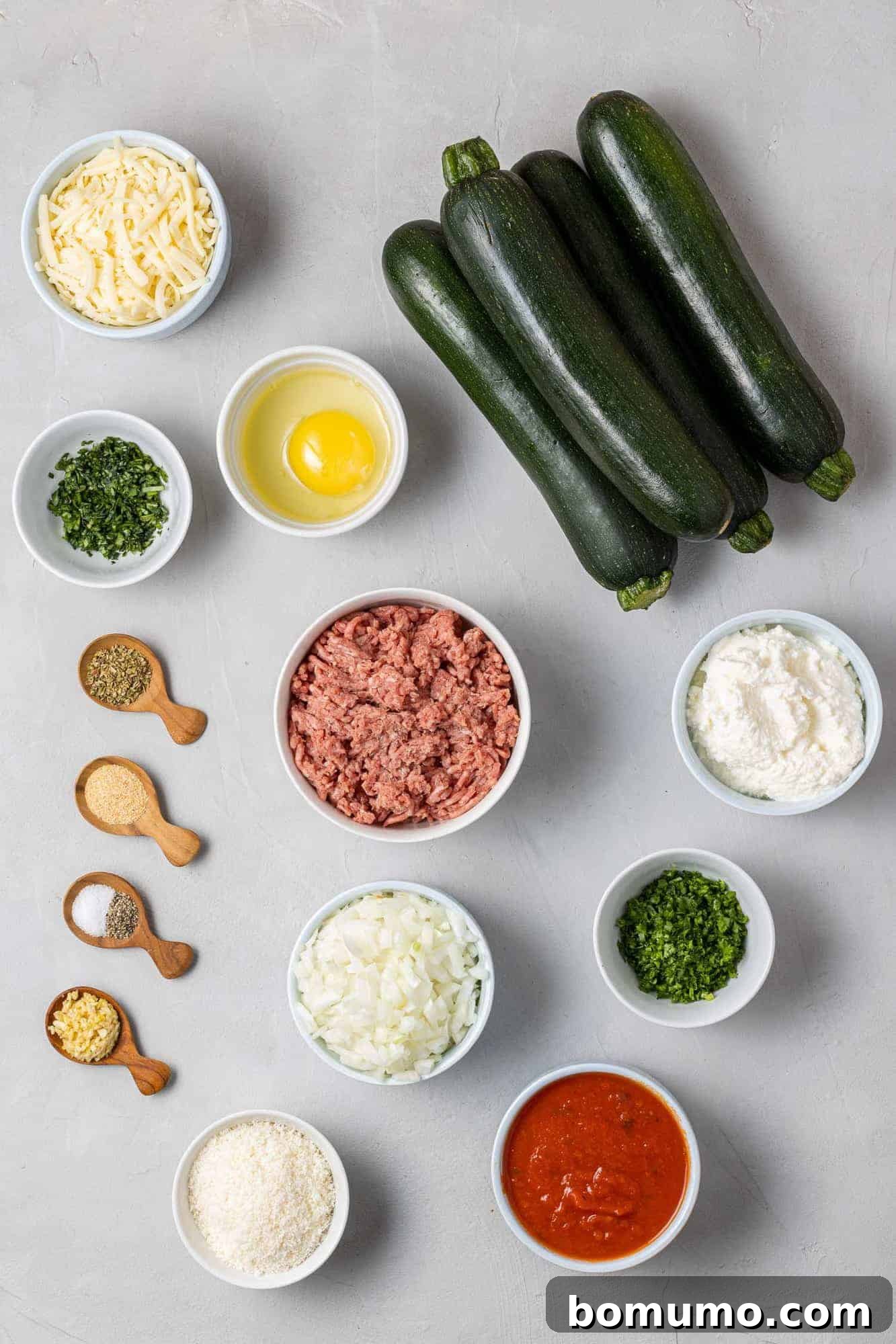 Overhead view of ingredients needed for recipe.