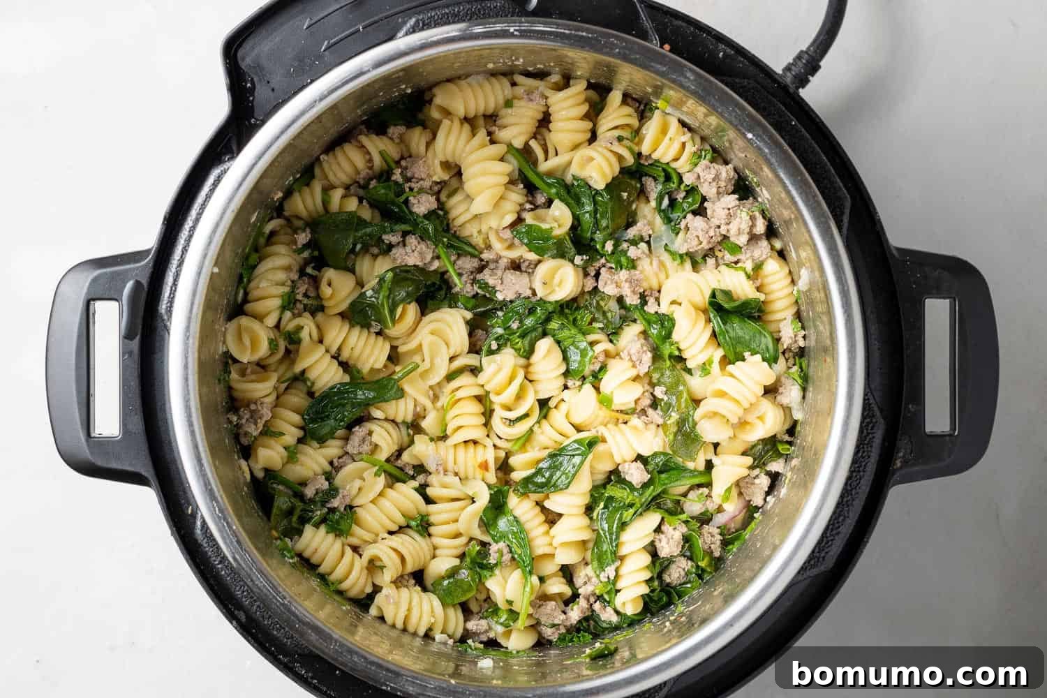 Instant pot pasta with lemon and chicken, still in instant pot.
