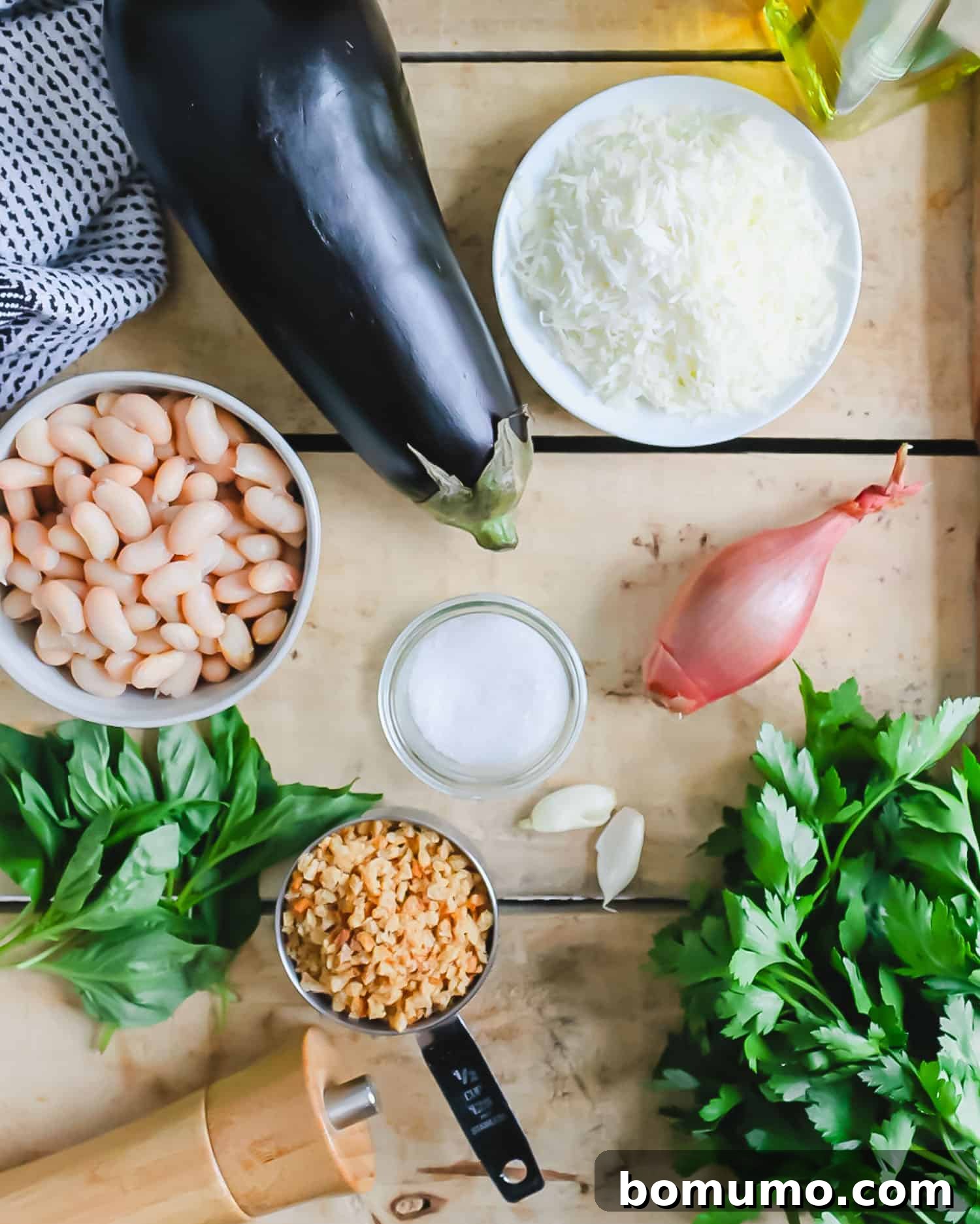 Overhead view of ingredients needed for recipe.