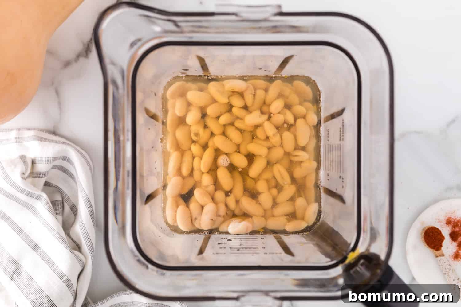 All soup ingredients gathered in the blender, prior to blending into a smooth consistency.