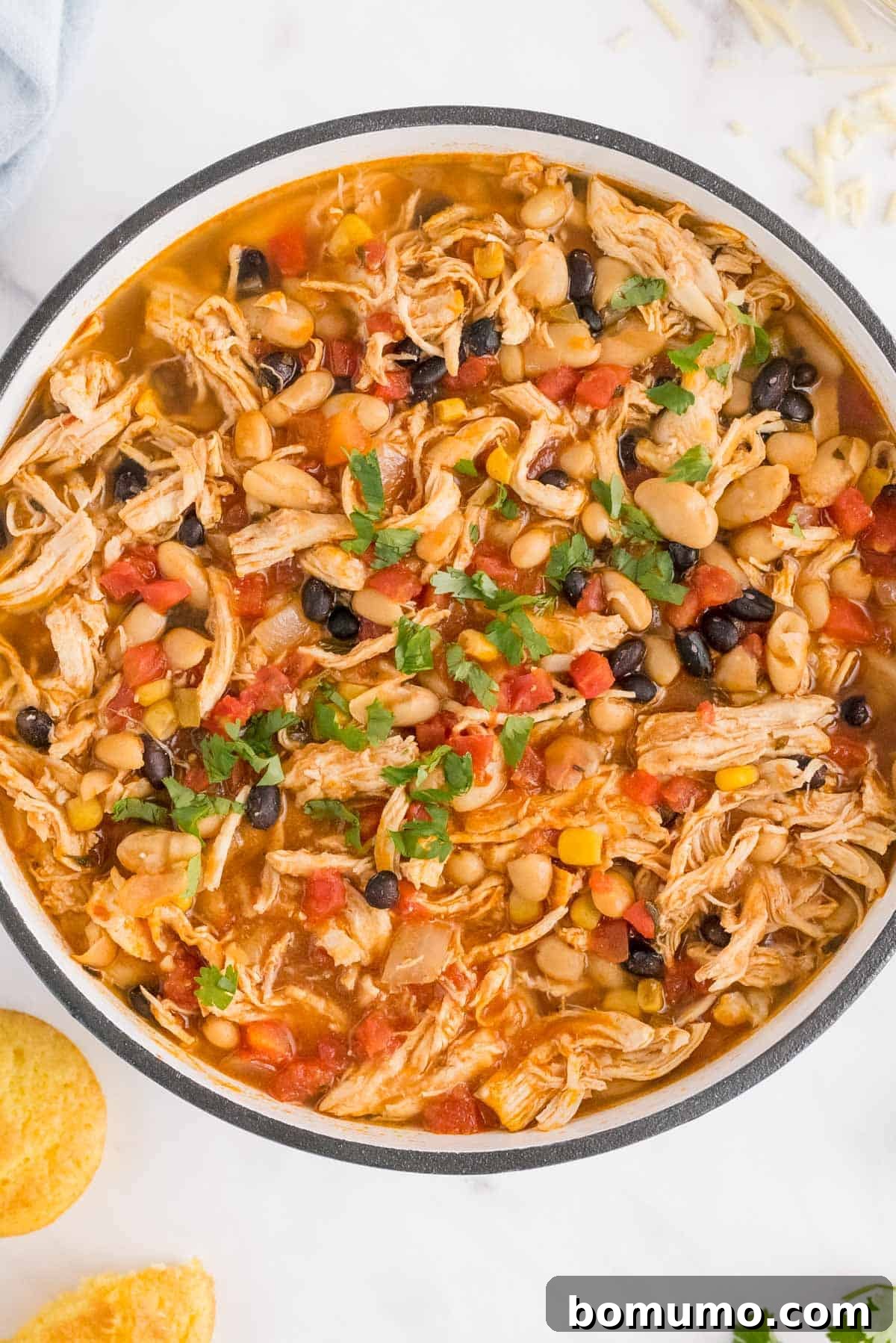 Large pot of white chicken chili.