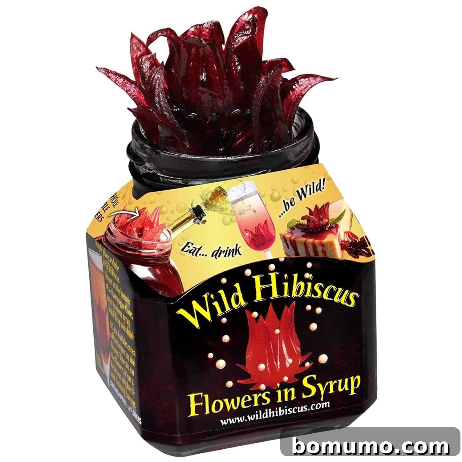 Hibiscus flowers in syrup on white background, ready for use.