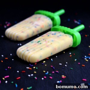 Easy to make, festive, and fun, these funfetti pudding pops will be a fun treat for the whole family. Kids especially love these! Get the popsicle recipe on RachelCooks.com!