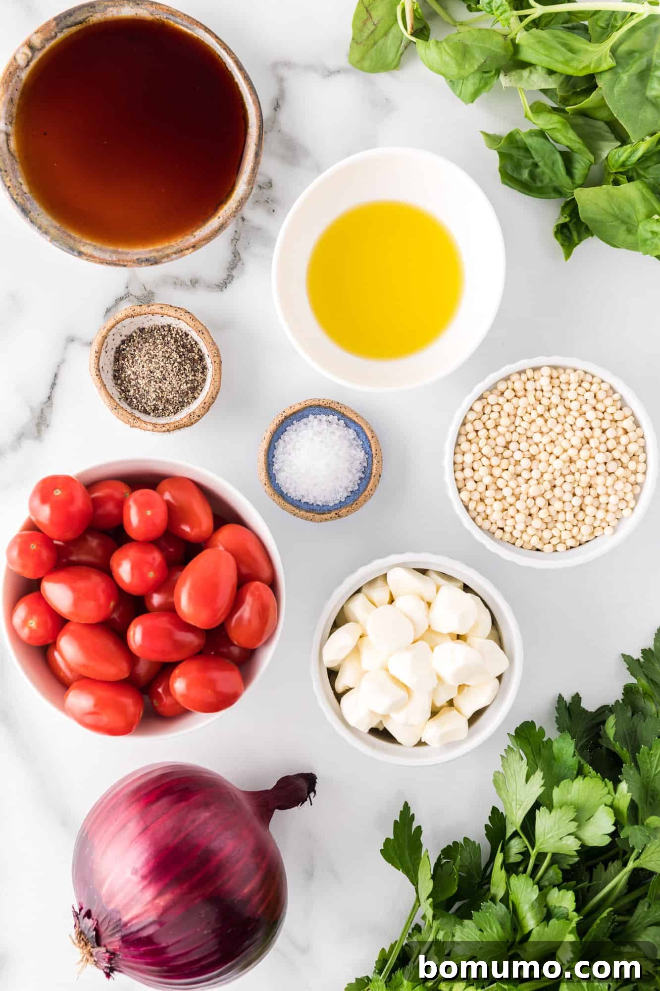 Ingredients needed for recipe, in separate bowls.