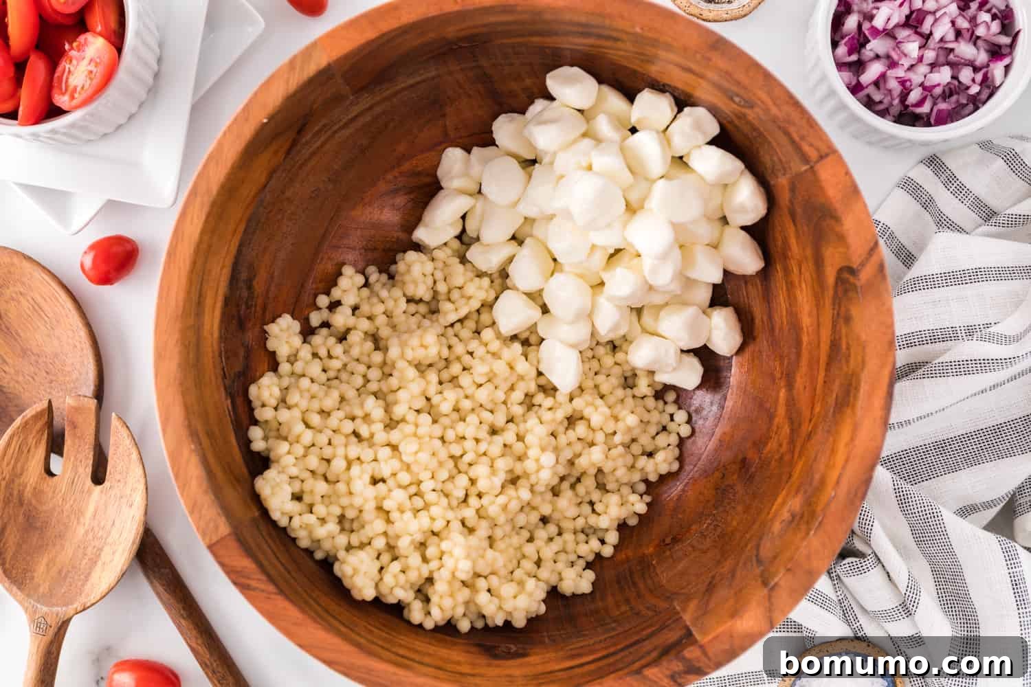 Mozzarella added to couscous.