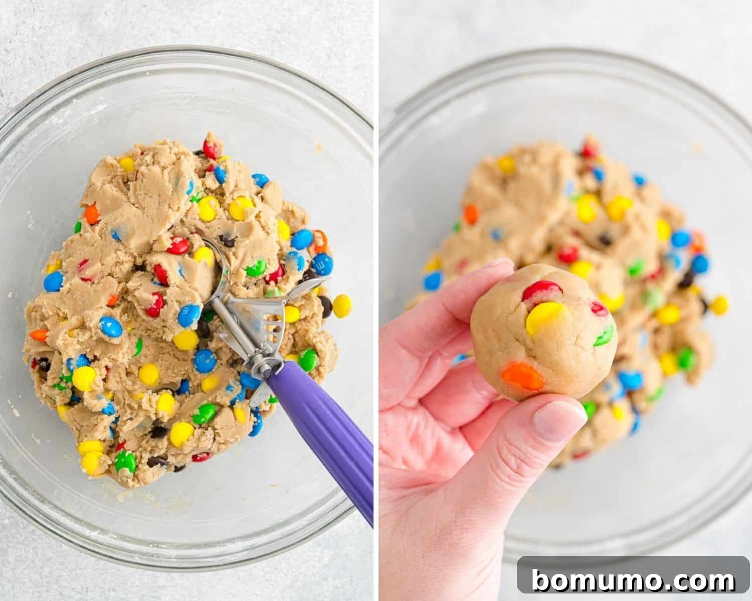 Ultimate M M Cookies 9 Hands carefully rolling spoonfuls of cookie dough into uniform balls, ready for baking.