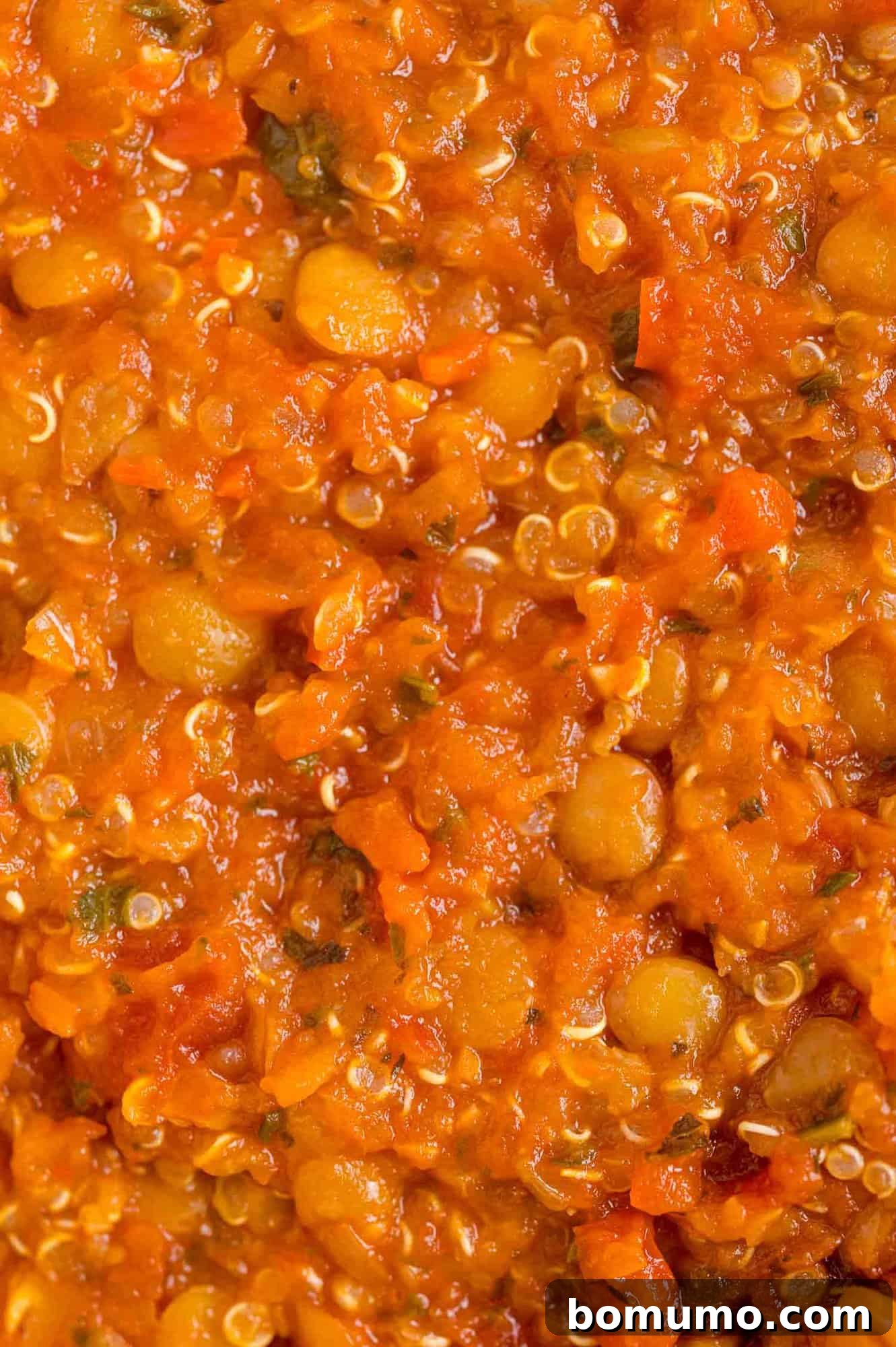 Close up of rich, simmering vegan bolognese sauce.