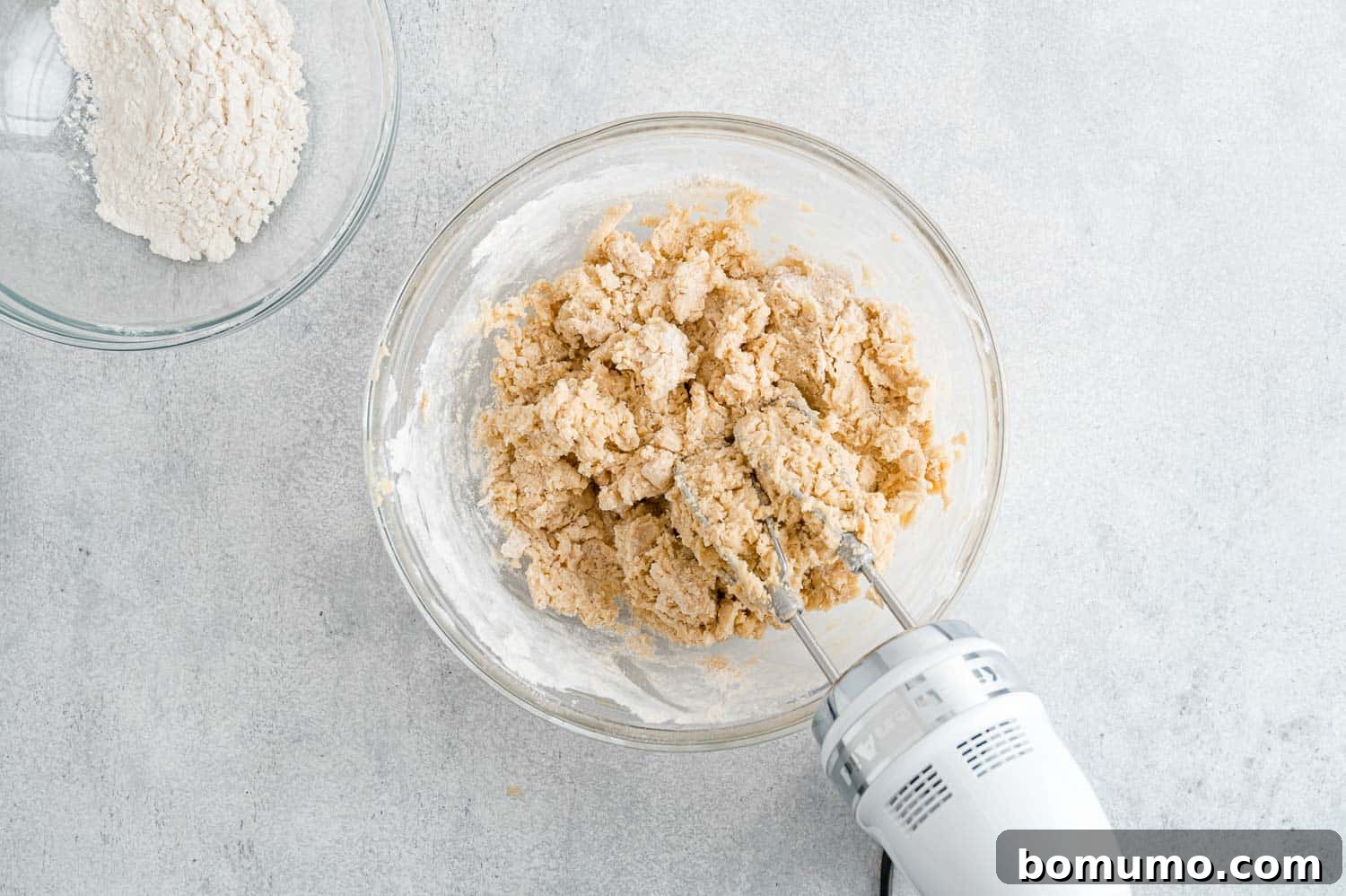 Flour incorporated into dough.