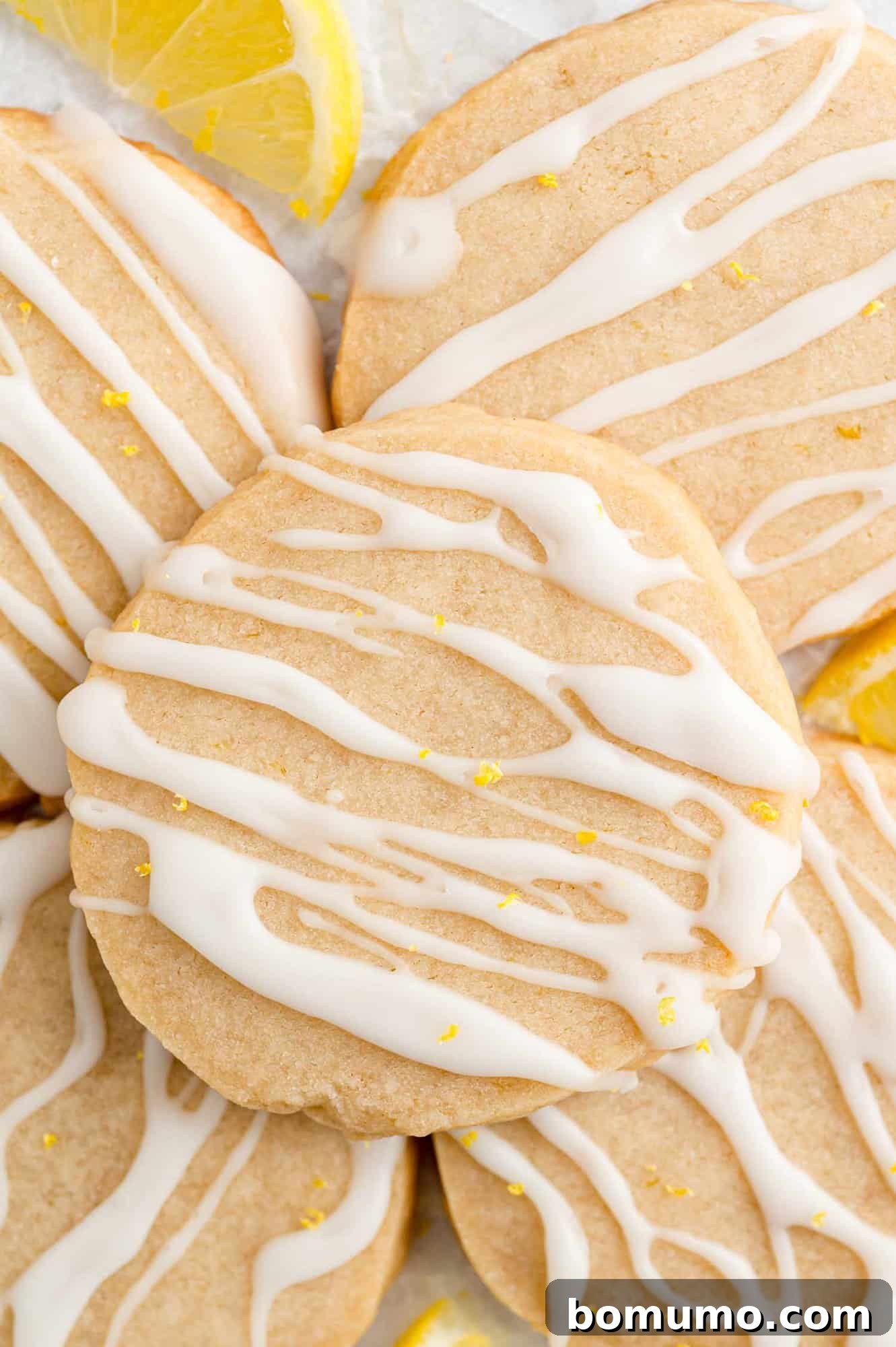 Cookies with glaze filling frame of image.