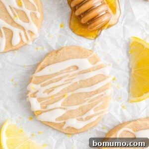 Lemon shortbread cookies with honey lemon glaze.