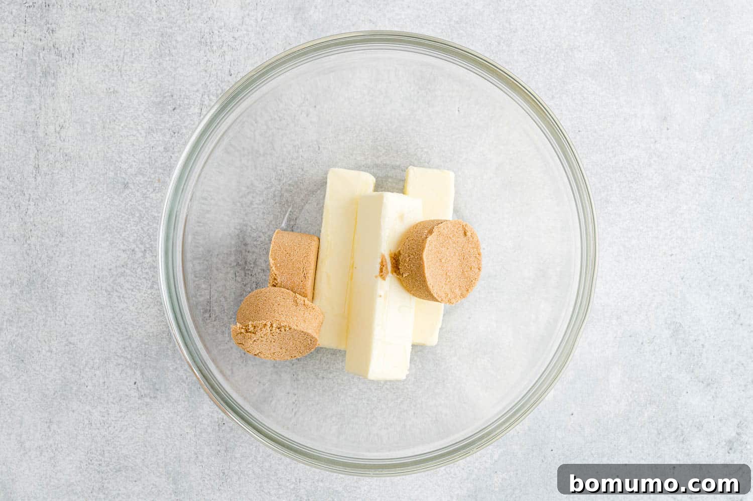 Butter and sugar before mixing.