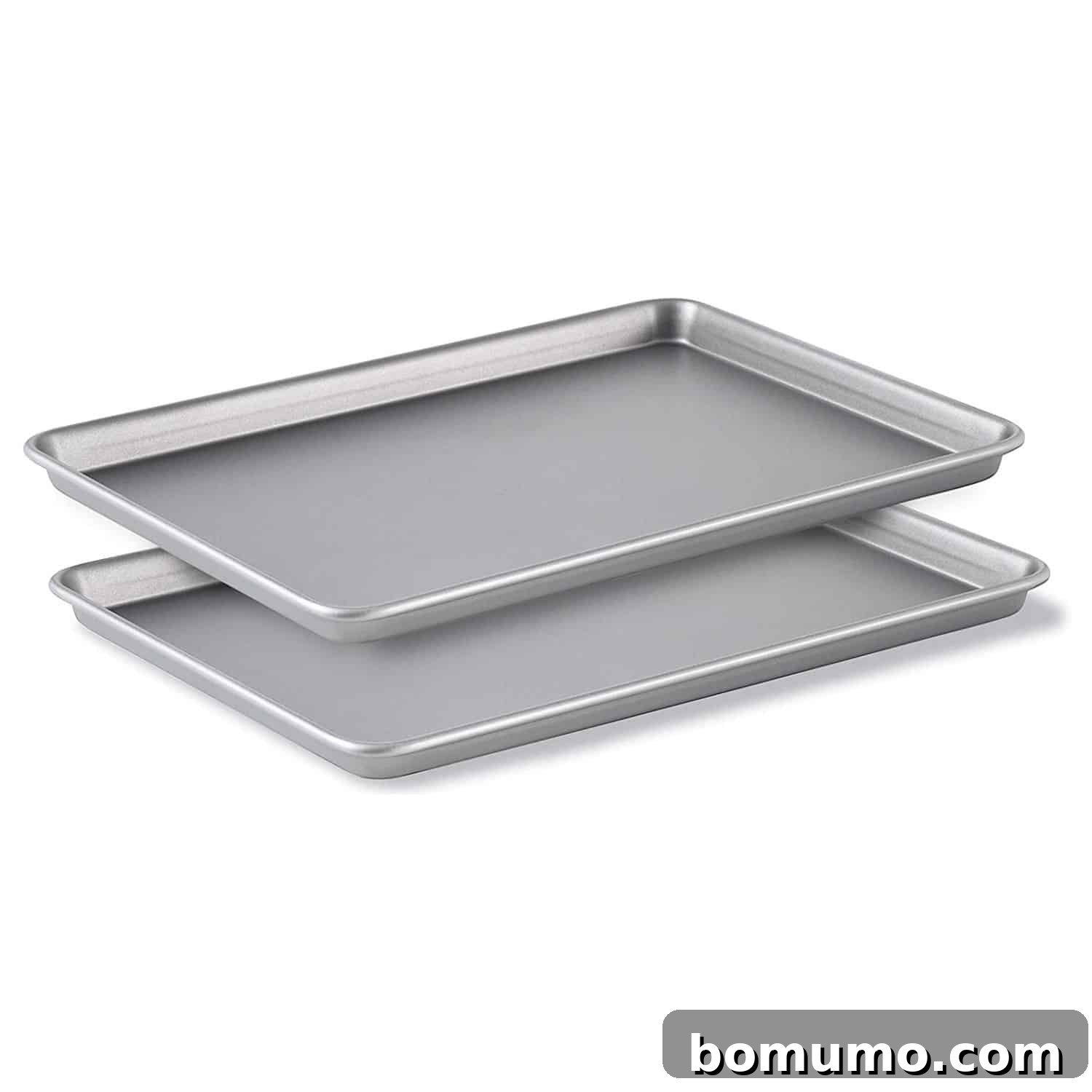 Two sturdy aluminum sheet pans on a clean white background, ready for use.