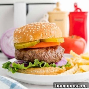 Burger with lettuce, tomato, pickles.