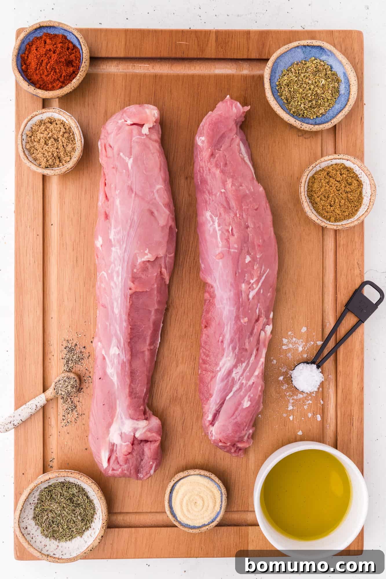 Ingredients needed for the pork tenderloin recipe, neatly arranged.