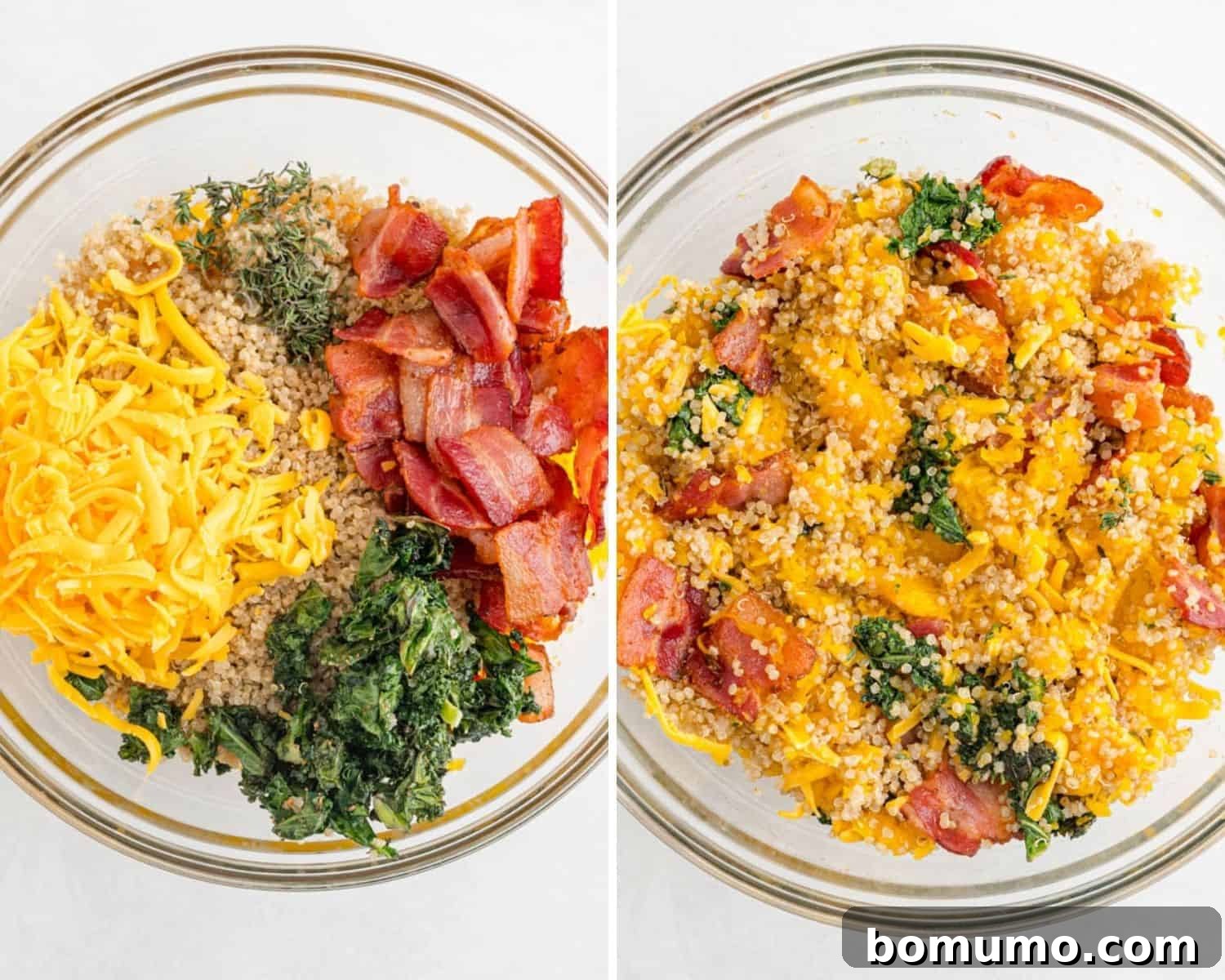 Ingredients before and after being mixed.