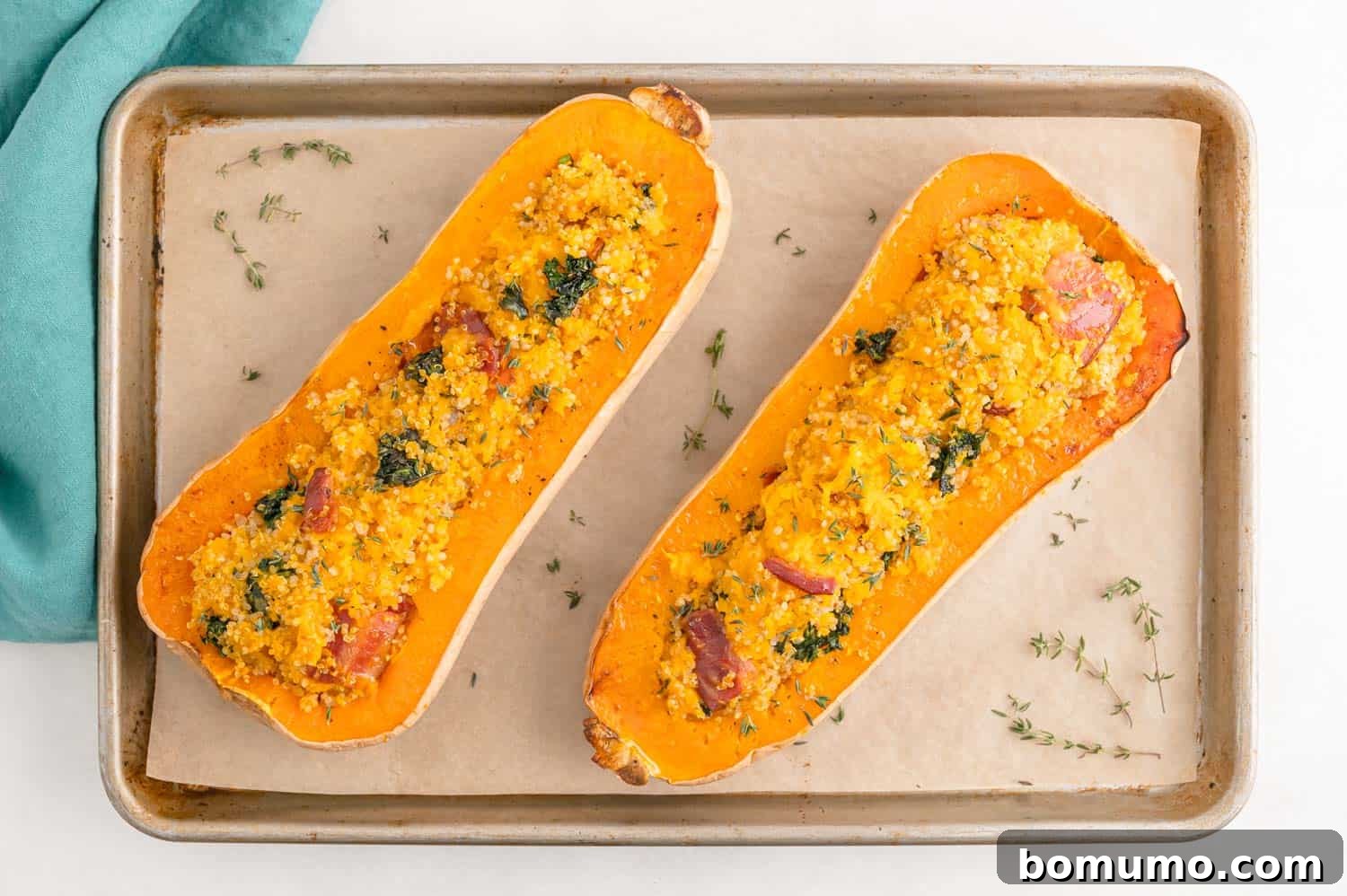 Stuffed squash before baking.