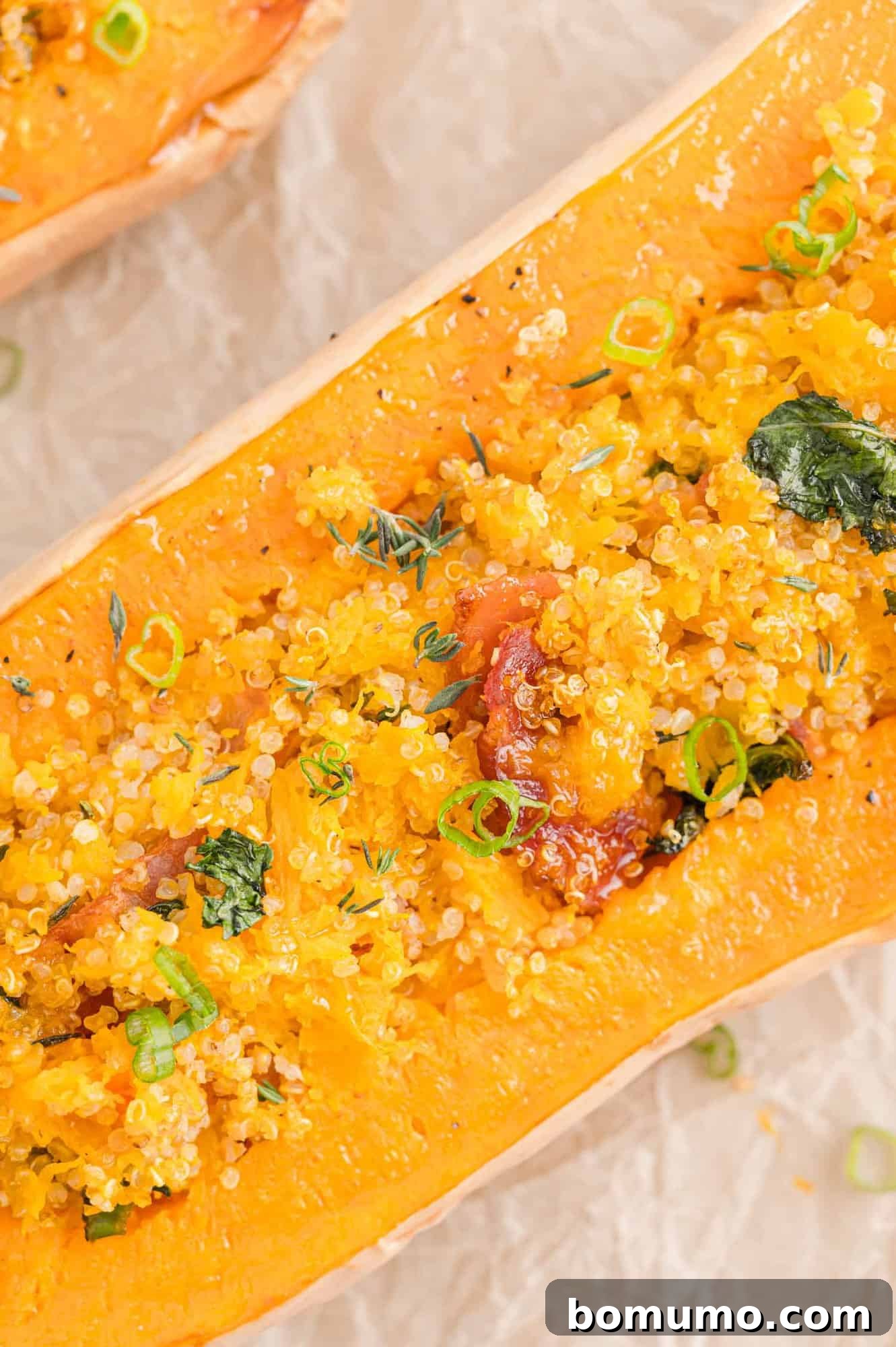 Close up view of stuffed squash.