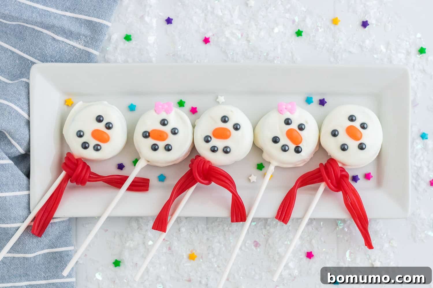 Platter of snowmen pops.