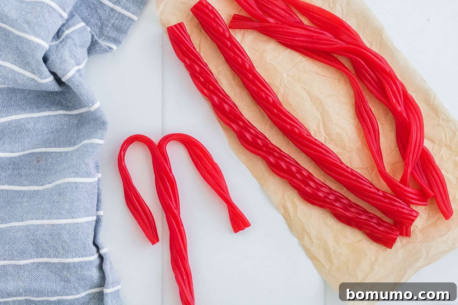 Separating pull and peel licorice.