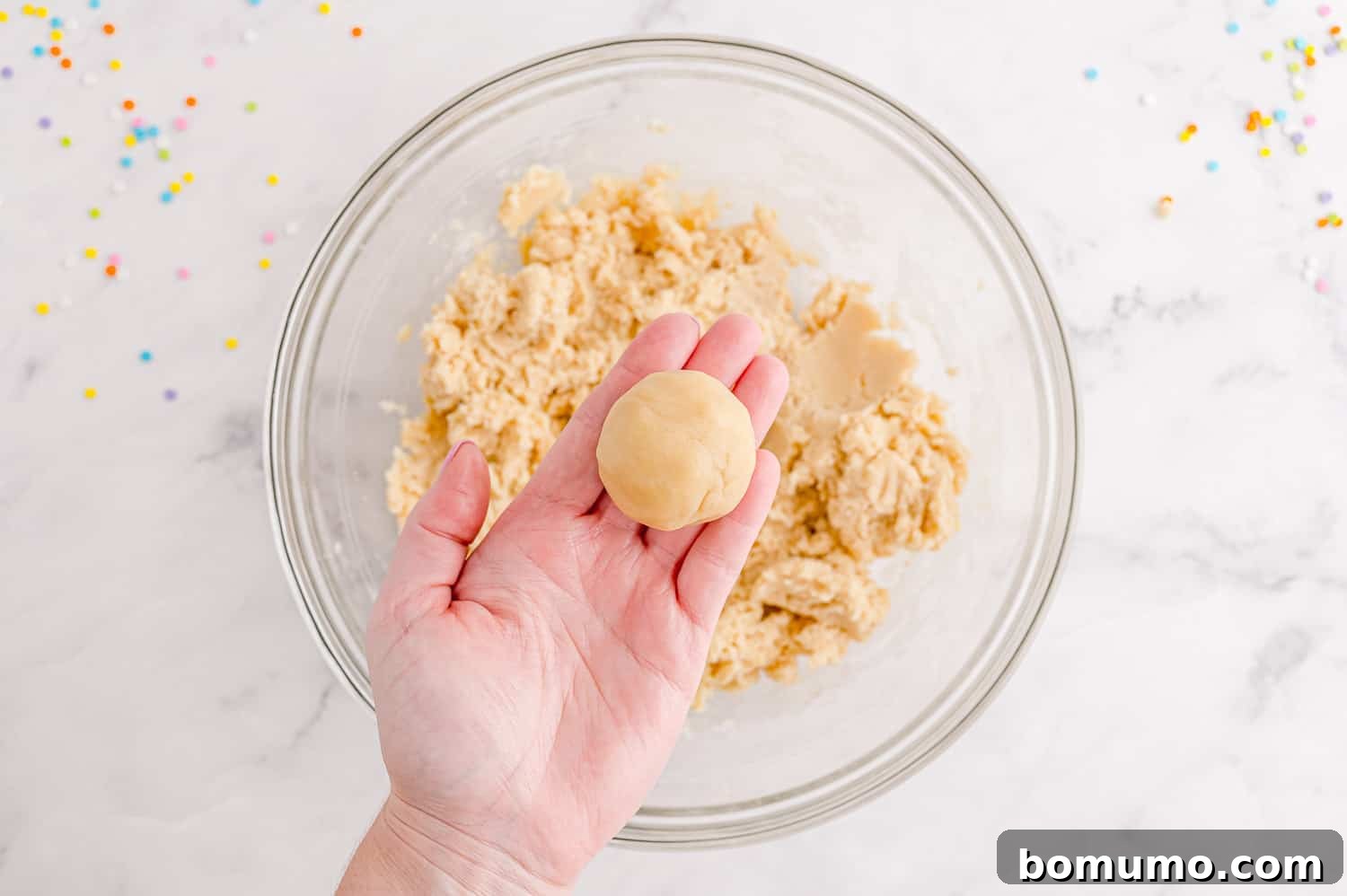 Dough rolled into a ball.
