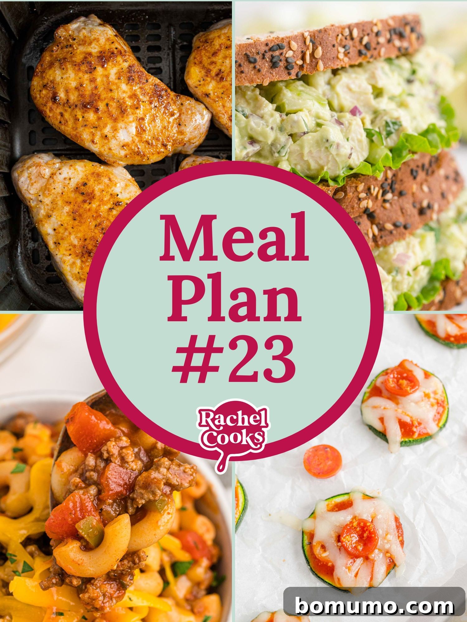 Meal plan graphic with text and photos.