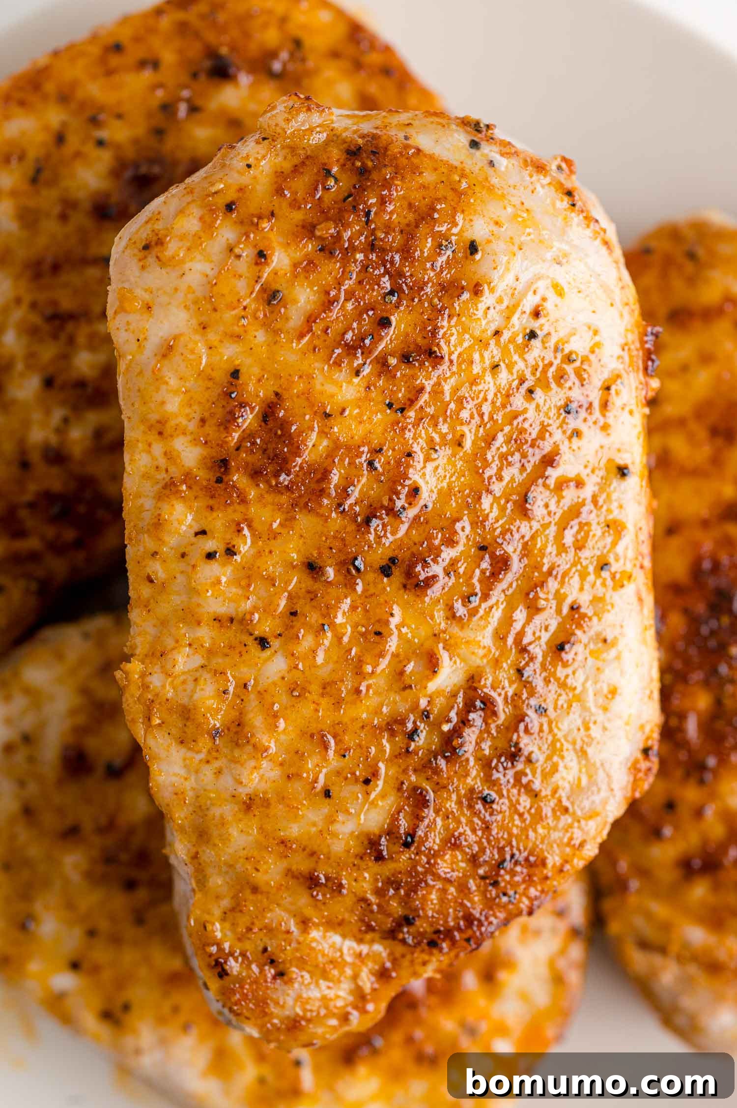 Perfectly seasoned air fryer pork chops ready for serving.