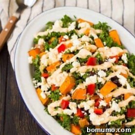 A filling and flavorful kale sweet potato salad, packed with vibrant southwestern ingredients and a creamy chili lime dressing. Ideal for healthy meal prepping throughout the week.
