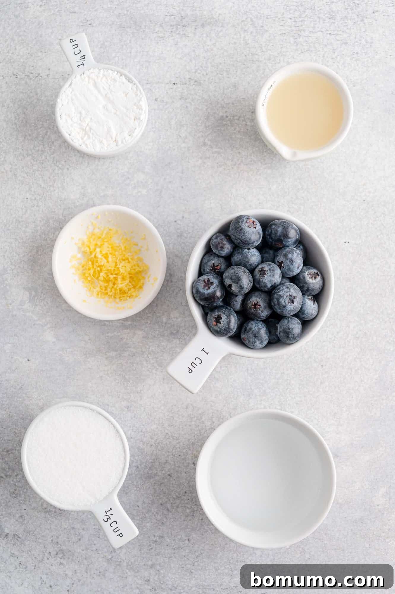 Ingredients specifically for the blueberry filling, including fresh blueberries and lemons.