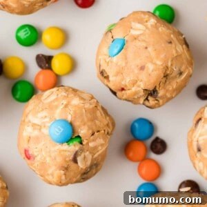 Monster cookie energy bites with M&M's.