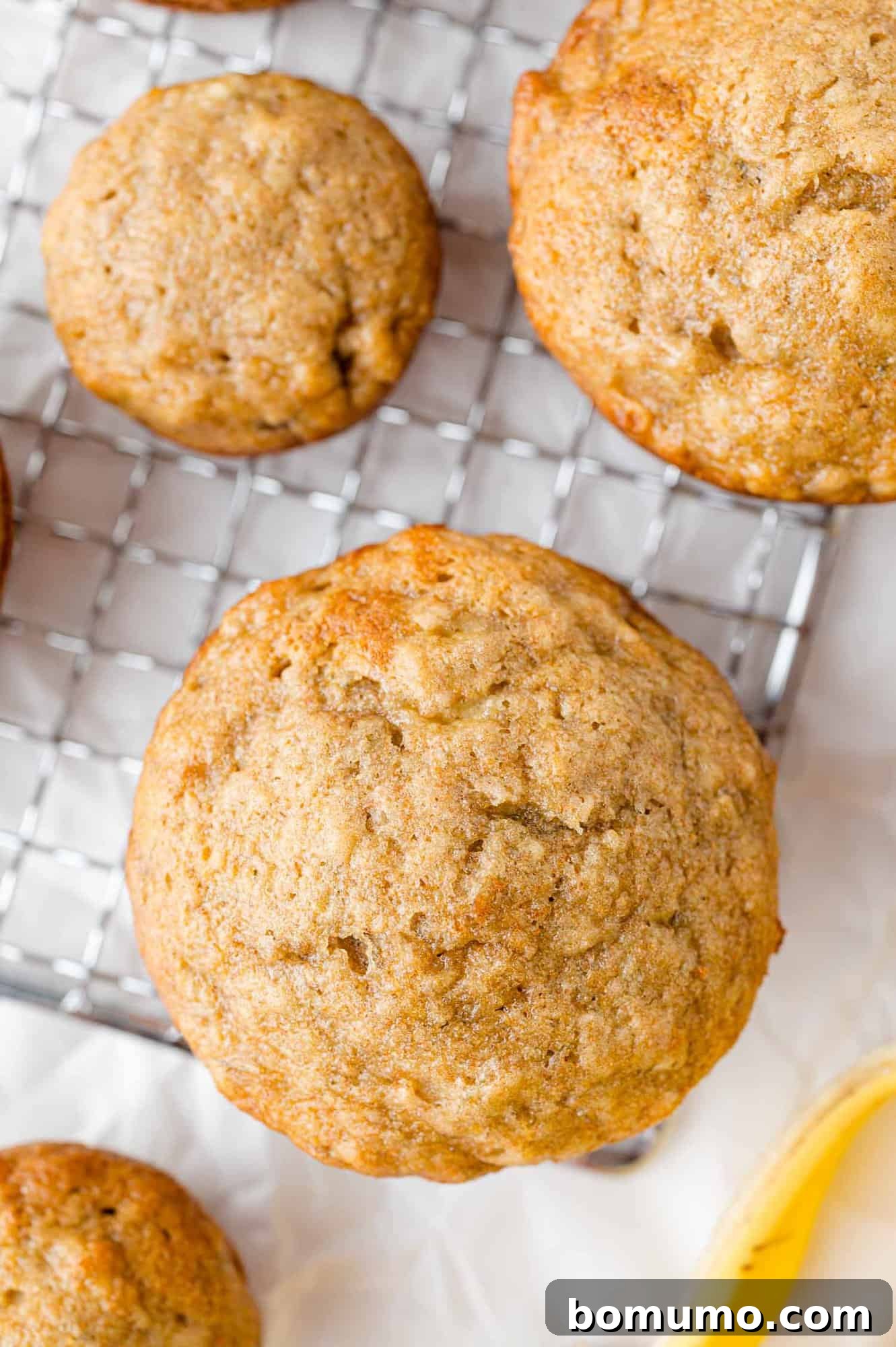Overhead view of banana muffins.
