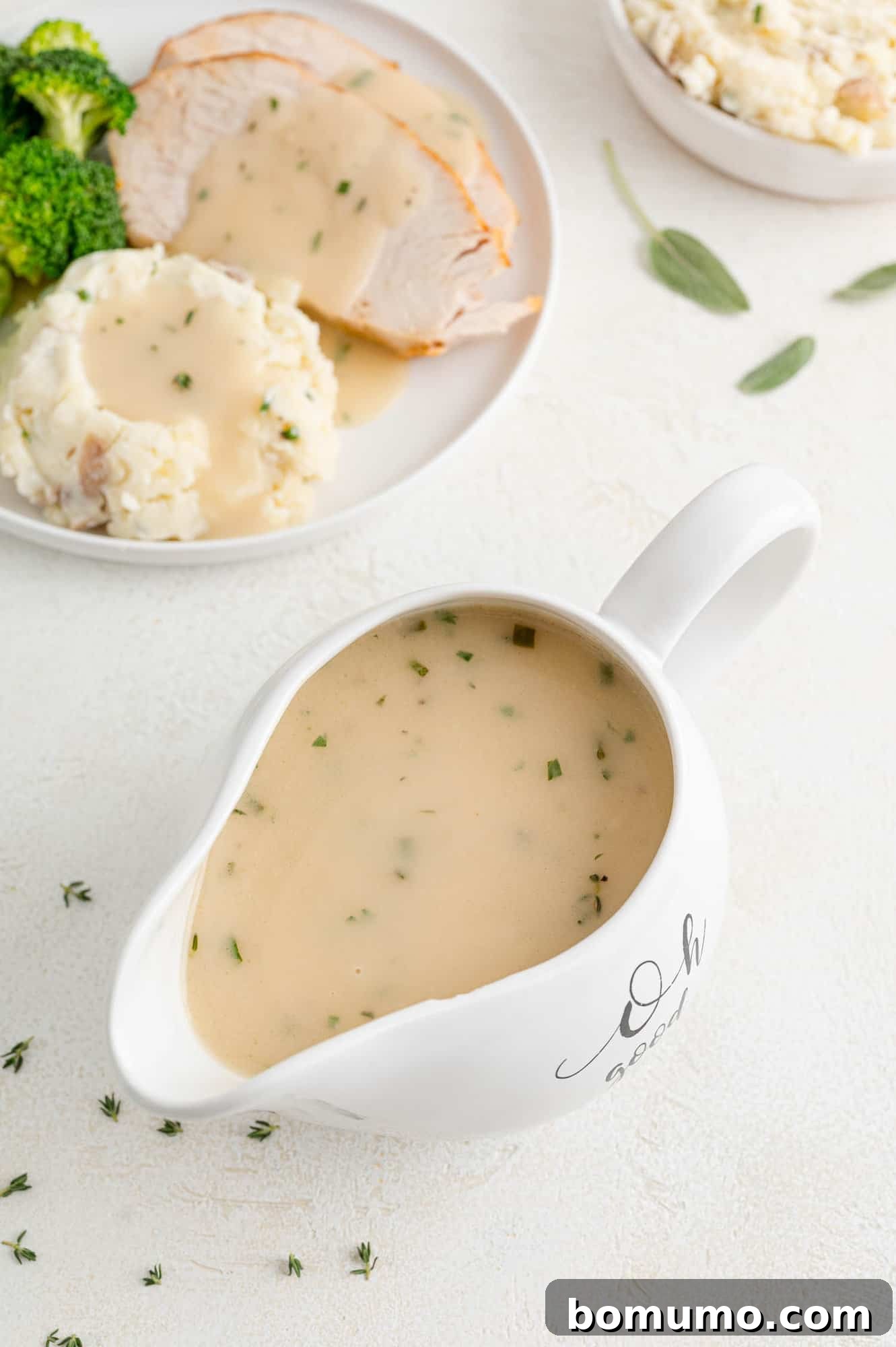 Turkey gravy in a gravy boat.