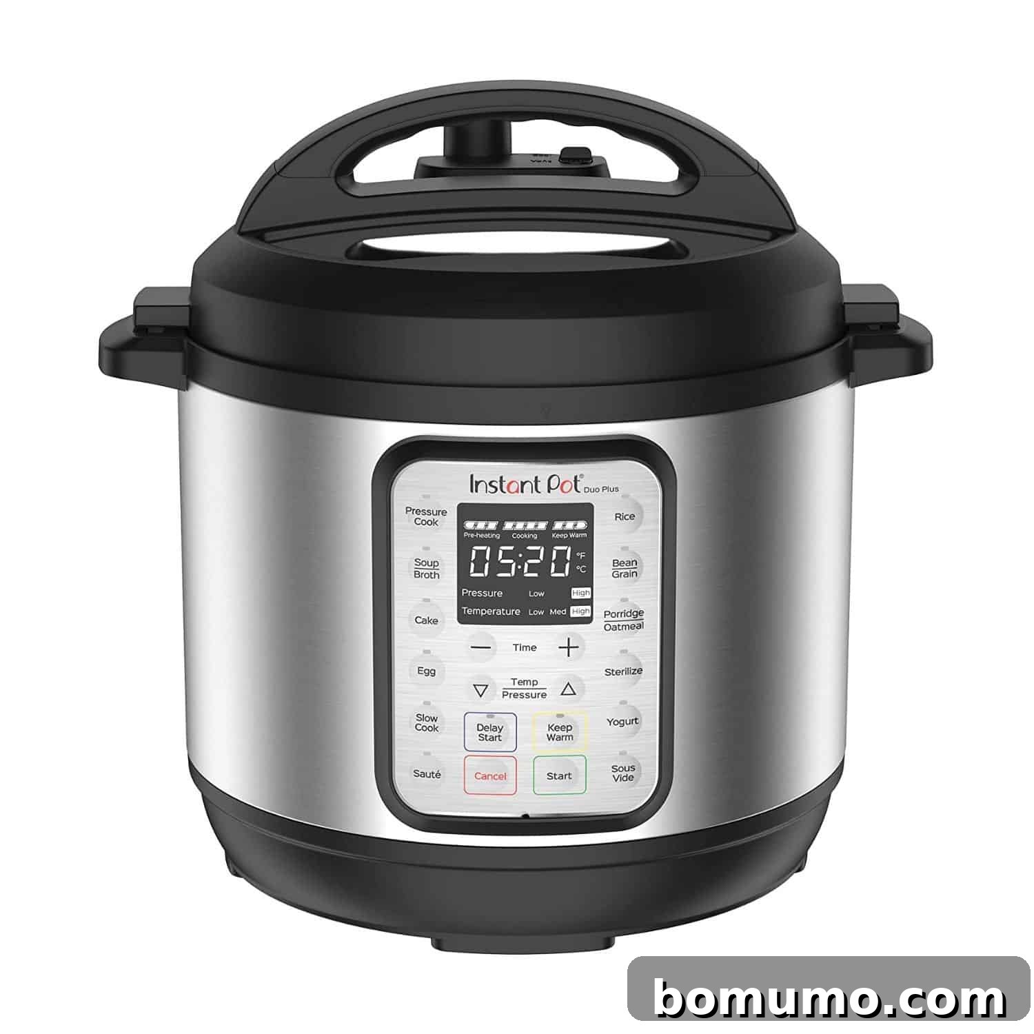 An Instant Pot pressure cooker on a white background, highlighting its versatility.