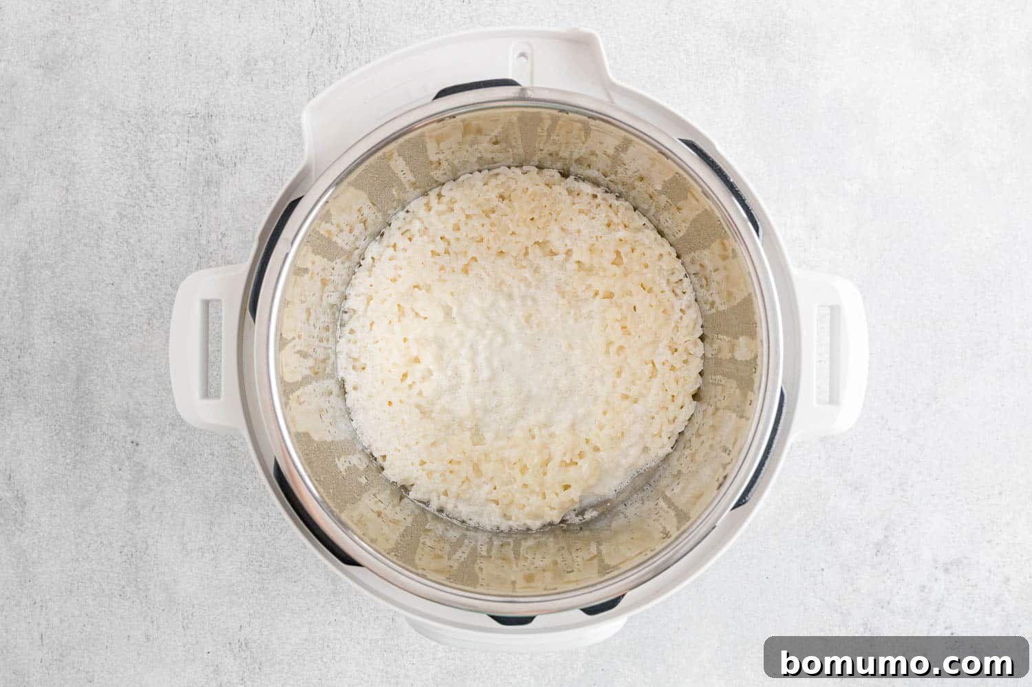 Cooked basmati rice after pressure cooking in the Instant Pot, ready for the next steps.