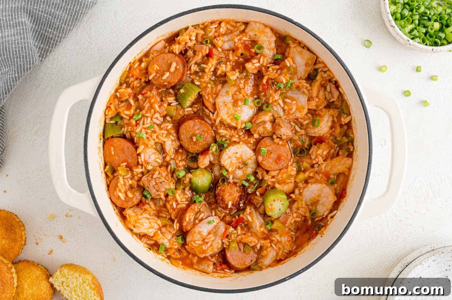 Finished jambalaya in pan.