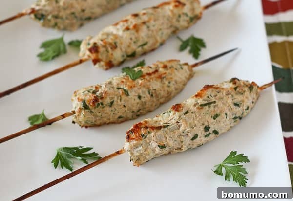 Closeup of prepared kofta on a plate from an earlier photo.