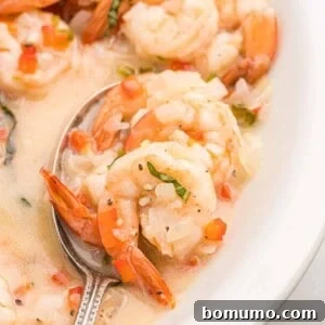 Creamy coconut shrimp on a serving spoon, enticingly presented.