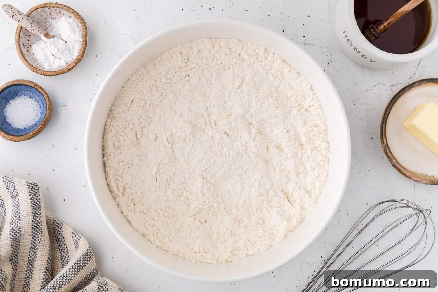 Dry ingredients in a mixing bowl.