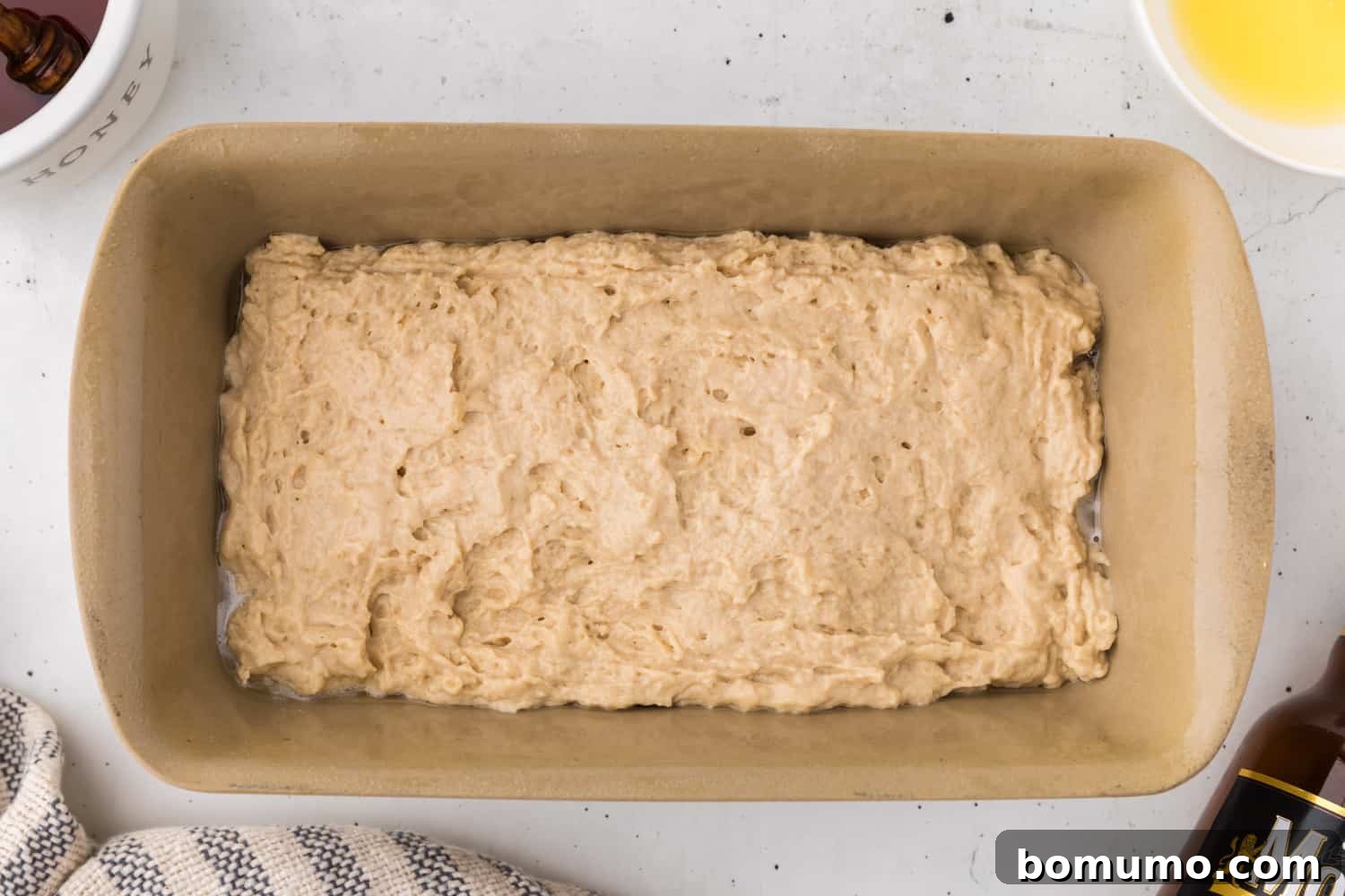 Batter in loaf pan.