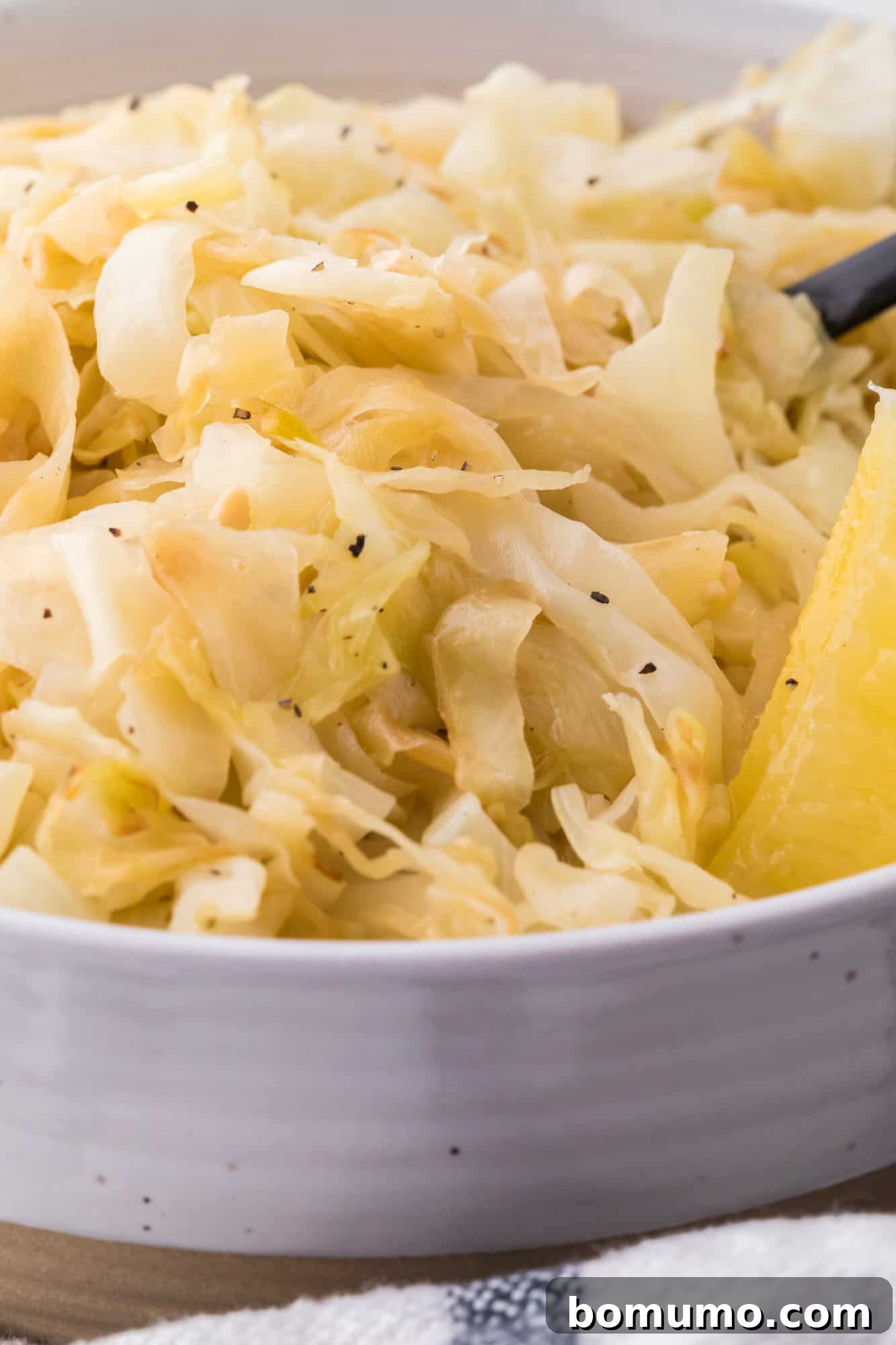 Sautéed Cabbage Reimagined 3 Close up view of sautéed cabbage.