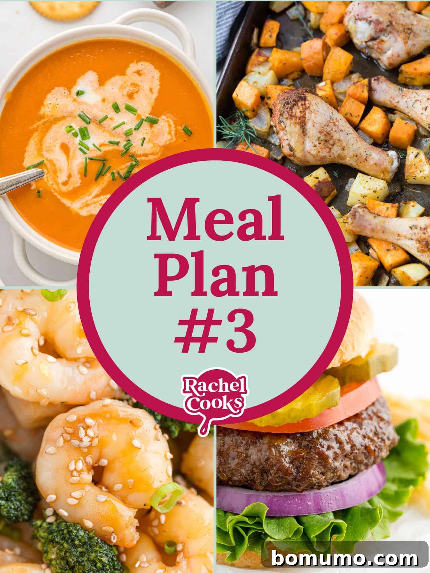 Four recipe images, text reads "meal plan #3."