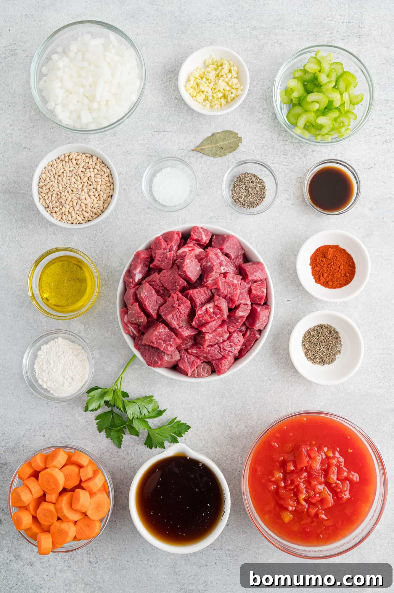 Overhead view of ingredients needed for recipe.
