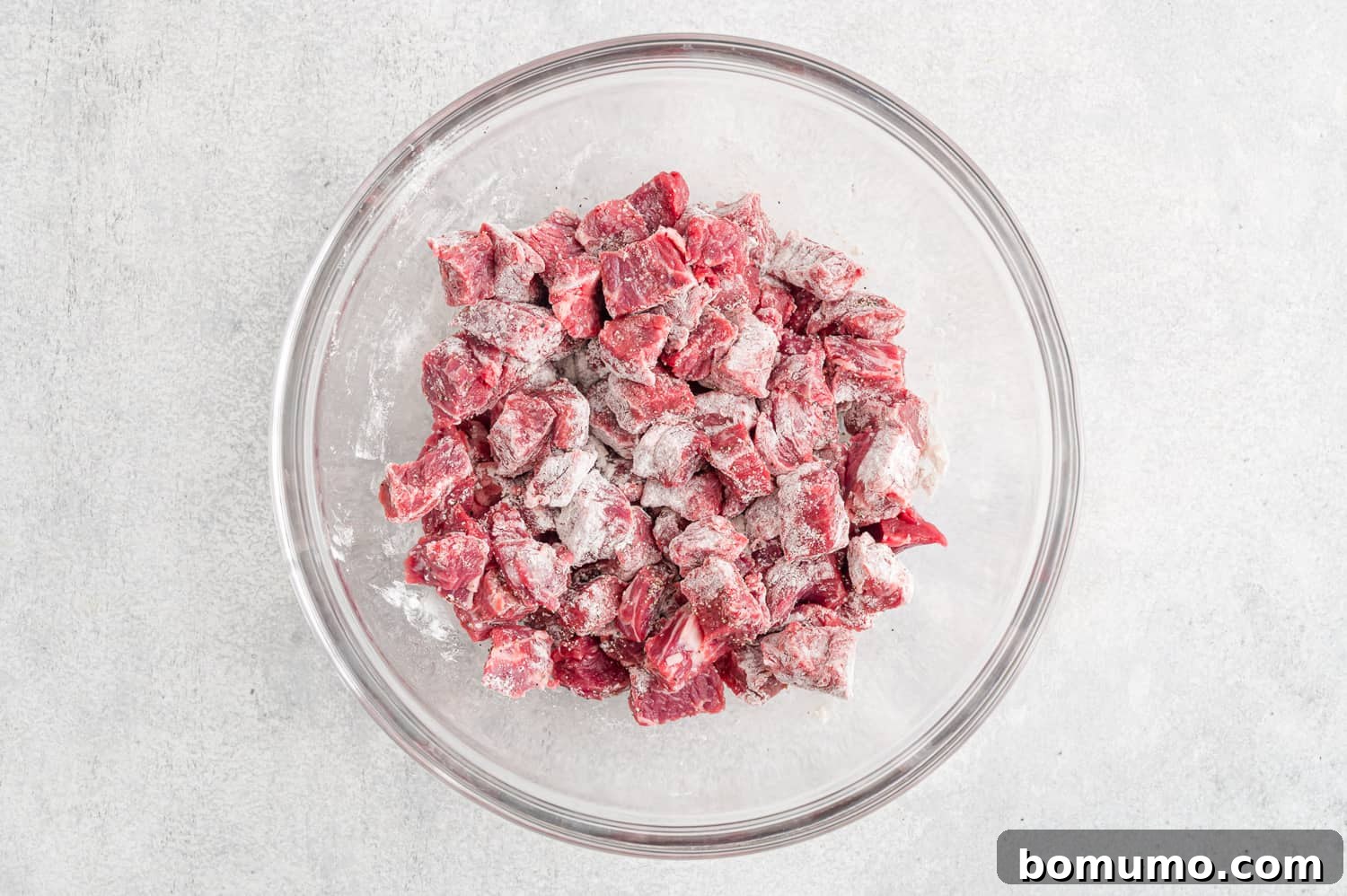 Beef tossed with flour and seasoning.